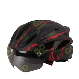 Helmet with magnetic glasses - black with red